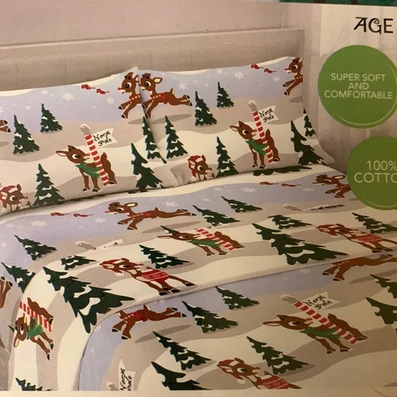 Rudolph Holiday Full Rudolph Christmas Flannel Full Sheet Set